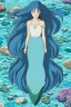 Placeholder: a beautiful mystical mermaid with blue hair and shimmering tail, rock, calm water, fish, beautiful colors, fine detail, high quality, seashell, octopus, dreamlike, mystical