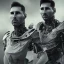 Placeholder: lionel messi perfect face and portrait post-apocalypse perfect cyborgs in a footbal stadium, sci-fi fantasy style, 8k,dark