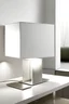 Placeholder: Lamp with a high Metalic cube lamprod and an oversized white linen lampshade