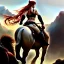 Placeholder: ultra detailed portrait of beautiful Red Sonja riding an arabian horse,wearing plate armor, extremely detailed digital painting, in the style of Earl Norem and fenghua zhong and ruan jia and jeremy lipking and peter mohrbacher, mystical colors, rim light, beautiful lighting, 8 k, stunning scene, raytracing, octane, trending on artstation