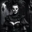 Placeholder: Draped in a skimpy clown costume that defied all norms, the xenomorph clown woman moved with an otherworldly grace. Her gothic Killstar clothing adorned with intricate lace and black slime tar designs, a macabre fusion of terror and allure. Every movement she made seemed to be a dance of contradiction, a mesmerizing blend of beauty and horror.