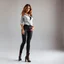 Placeholder: A full-body shot of a beautiful lady wearing shirt and tight pant with boots ,curvy hair