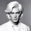 Placeholder: [shades of white hairstyle] Andy Warhol, the legendary artist known for his iconic silver-white hair and avant-garde style. His distinctive hairstyle became a symbol of his artistic persona,