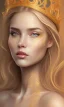 Placeholder: Portrait of beautiful women, correct facial symmetry, golden crown, golden hair, dark background, white flowers, loish style, painting, 8k, colorful, brush strokes,