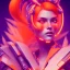 Placeholder: A beautiful portrait of a cute cyberpunk woman orange color scheme, high key lighting, volumetric light high details with white stripes and feathers