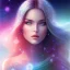 Placeholder: beautiful woman with long hair look the stars and northern aurora blue turquoise lights, blue, pink,