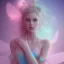 Placeholder: fairy, pink, blue, beautiful, happy smile, gold, jewels, hyperrealism, masterpiece, expert, cinematic lighting, sharp focus, 8K, pastel, macro lens, woman, detailed, flower