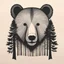 Placeholder: M shaped bear head combined with woods silhouette in background, letterpress style, minimalistic pencil art