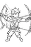 Placeholder: a cartoon image of hawkeye shooting arrows. kids coloring book. no color. thin crisp lines