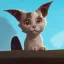 Placeholder: A little cute friendly cat looking gargoyle pet with goat horns and wings Nick Harris style