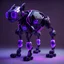 Placeholder: neon black and purple quadrupedal dog-like robot with a 3D hexagon head