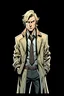 Placeholder: Detective, full body, looking serious, with blond hair in a comic style