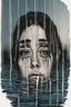 Placeholder: Artwork of t-shirt, Wide angle, half of face on water surface of a woman eyes are full of tears in swimming pool. Broken heart, sadness, down deep