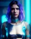 Placeholder: A portrait of a cyberpunk woman vary angry facing camera blue color scheme, high key lighting, volumetric light high details with white stripes and feathers unreal 5, octane render, cinema4d, dynamic lighting, dramatic lighting, 4k, redshift render, highly detailed, hyper realistic