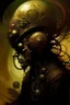 Placeholder: Strychnine Lovecraftian biomechanism, abstract surrealism, by Dave McKean and Santiago Caruso and Petros Afshar, mind-bending illustration; warm colors, off-centered fragmented composition, dark shines war, acid burn colors