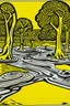 Placeholder: A yellowish orange colored swamp with amphibians painted by Roy Lichtenstein