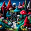 Placeholder: Close-up photograph of detailed creepy village made of felt, crystallizations, figure, animals, fungi, night, crystals, mineral concretions, stars and planets, Roger Dean, strong texture, intricate, colours, Max Ernst, rich moody colors, bokeh, Tim Burton, Harry Potter, 33mm photography