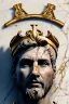 Placeholder: Ultra Realistic image, Roman sculpture, white marble material, Lionel Messi, gold Laurel leaves wreath, renaissance ornaments, radial gold lines, one gold star in heart, sun ornament, blue background, chisel style, waist up portrait, emperor style, epic, celestial, cinematic lighting, God light, god rays, 4k resolution, smooth details, ornate details, soft lighting, unreal engine 5, art station, substance 3d.