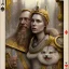 Placeholder: A viking and his wive playing cards, scary, steam punk, realistic, made in octane, cinematic, ultra-realistic, extremely detailed octane rendering, 8K, VRAY Super Real ar 2:3, dof photorealistic futuristic 50mm lens hard lighting dark gray tintype photograph, realistic lighting, sepia color