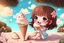 Placeholder: cute chibi girl eating icecream in the paradise