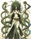 Placeholder: detailed persona, female, sword in hand, gorgon medusa, half turn, full height, leans on one leg, snakes on the head instead of hair