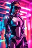 Placeholder: Beautiful super model woman robotic fullybody ,headphone with sunglasses colorsfull ,background neon light