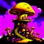 Placeholder: A fantabulous black, magenta and yellow (((mushroom tower house))) erected atop a (geologic pillar), surrounded by the uncanny imaginative ((( swirling skies))), offset by the stark hues of a (neon-tinged nebulous space scape), within. captured by the hand a skilled master painter with a focus on (softly blurred compositions and voluminous lighting).