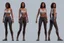 Placeholder: Female character full anatomy Proportions of the character the head-to-body ratio . Front, Side, and Back Views: Provide multiple views of the character, including front, side, and back mode sheet .stylized animation character 8k Art station. realistic style