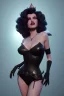 Placeholder: Rita Hayworth as evil queen in black leather, busty, cleavage, curvy, angry, stern look. character design by cory loftis, fenghua zhong, ryohei hase, ismail inceoglu and ruan jia. unreal engine 5, artistic lighting, highly detailed, photorealistic, fantasy