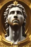 Placeholder: Ultra Realistic image, classical renaissance sculpture, white marble material, Lionel Messi, sun radial crown, chisel style, waist up portrait, epic, celestial, gold, cinematic lighting, God light, god rays, 4k resolution, smooth details, ornate details, soft lighting, unreal engine 5, marble background.