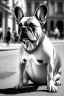 Placeholder: One single mature french bulldog, friendly, playing guitar in the street , Vienna, opera, sunny day, model style, hyper realistic, extremely accurate, delicate, extremely detailed, Graphic novel style, wide-angle, open aperture, superfine pencil