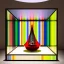 Placeholder: an architectural model of a colorful glass gondola on display in a contemporary art gallery in a bell jar, caustics reflections, symmetrical, pointed arches, frosted glass, muted fall colors, glossy from rain, rayonnant style, highly detailed, photographed by Andreas Gursky, bokeh, studio lighting, light box, dramatic lighting