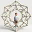 Placeholder: a 3d structure fractal based on tiangles with small spheres at joints ,with a 8 years old boy standing in center