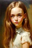 Placeholder: Lily-rose Depp, long hair, big shining eyes, in the style of Renoir, oil painting