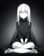 Placeholder: emotionless, numb, heartbroken, black and white, anime girl sitting with full black background