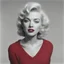 Placeholder: Marilyn monroe in a red woollen sweater, v collar, white bacground