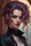 Placeholder: oil painting of a gothpunk mercenary vampire girl with highly detailed hair and facial features ,in the painting style of Daniel F. Gerhartz, with a fine art aesthetic and a highly detailed brushstrokes, realistic rococo style