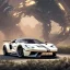 Placeholder: voiture blanche, fleur, chrome, synthwave, concept art, couleur vibrante, FORD GT