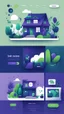 Placeholder: illustrations with a simple art style that show webiste's home page use dark blue-purple and bright green