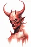 Placeholder: Realistic devil leaning forward at an angle facing left, posed as if over a shoulder, red skin, horror style, no other person.