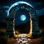 Placeholder: Stone moongate glowing at night under a full moon dark fantasy