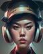 Placeholder: portrait d'une jeune femme de type asiatique. Elle porte un casque audio sur ses oreilles et une casquette. Elle semble rebelle et fronce les sourcils. Elle a un maquillage extravaguant. L'image est dynamique. Illustration type digital 2D très détaillée. HD, 8K.