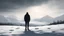 Placeholder: photorealistic silhouette of a man looking into distance of a snowy nordic landscape