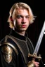 Placeholder: young european blond hair adult royal guard swordsman with rapier