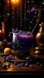 Placeholder: witch's brew, bubble tea, crystal glass, beverage, standing on table in witch's hut, magical, cute, girly, purple, pink, tapioca pearls are glowing stars and moons, magic symbols, magic flowers and plants, photo realistic, hyper detailed, studio photo, intricate details, highly detailed, Miki Asai Macro photography, close-up, hyper detailed, trending on artstation, sharp focus, studio photo, intricate details, highly detailed, by greg rutkowski