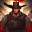 Placeholder: Portrait, bearded, Gunslinger, Cowboy, cowboy hat, serious face, Blood Splatter