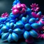 Placeholder: 3d blue and pink Flowers daisies roses with pink and blue pearls and sinning stars, photo, 3d render, graffiti, vibrant