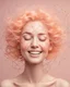 Placeholder: a woman smiling face, close eyes, pastel peach colors, neuron molecule hair thread imitation