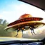 Placeholder: award winning photograph of a steampunk house-fly ufo designed by only one vehicle per image painted metallic orange traveling at a high rate of speed, jet intake off of front center of vehicle and jet exhaust out the rear bilaterally symetrical,