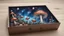 Placeholder: a box 10 cm long by 5 cm wide and 25 cm high, drawn on a box on all sides, butterfly nebula, mushrooms, space, tress, planets, realistic